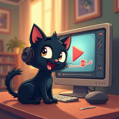 A cute black cat editing a video